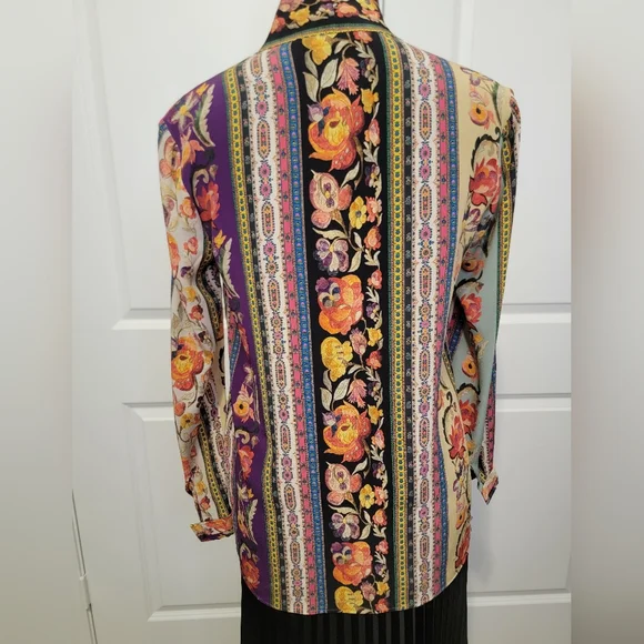 Etro 40 Floral Multicolor Slik Blouse - Picture 7 of 8